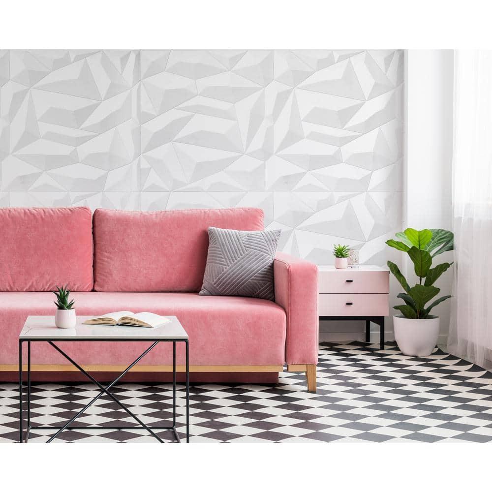 24'' x 24'' Glacier PVC Seamless 3D Wall Panels in White 1-Piece