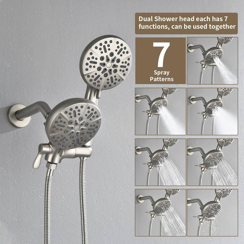 Shower Tub Kit Dual Shower System with Tub Spout Tub and Shower Faucet Set Complete Dual Shower Head and Handheld Combo Set Tub and Shower Trim Kit Brushed Nickel