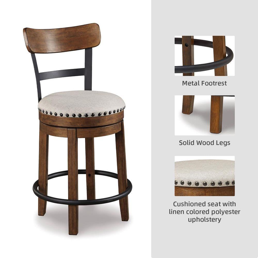 Signature Design by Ashley Valebeck Upholstered Swivel Counter Height Barstool Brown: Polyester, Wood Frame, Fixed Height
