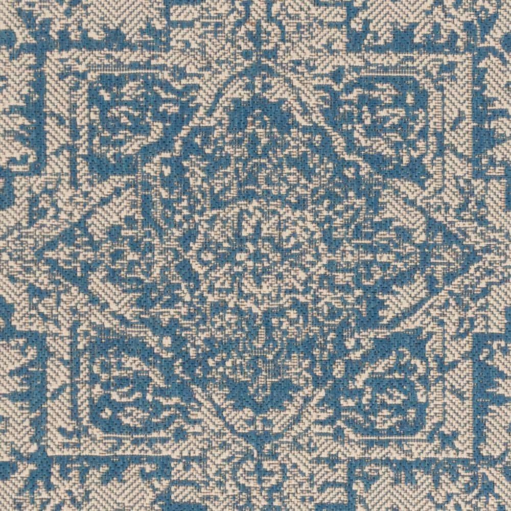 Beach House BHS139 Power Loomed Indoor/Outdoor Area Rug - Cream/Blue - 4'x6' - Safavieh
