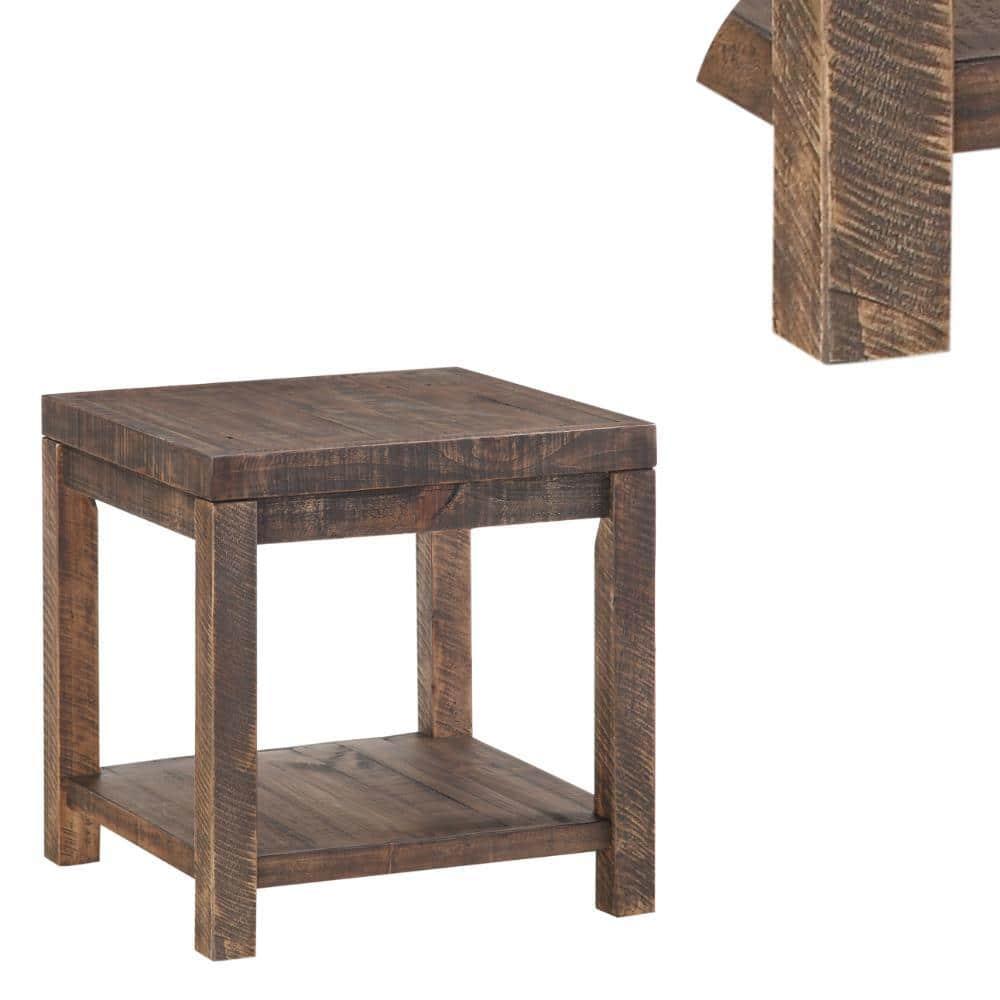 Rustic Farmhouse Reclaimed Wood End Table with Shelf in Smoky Taupe