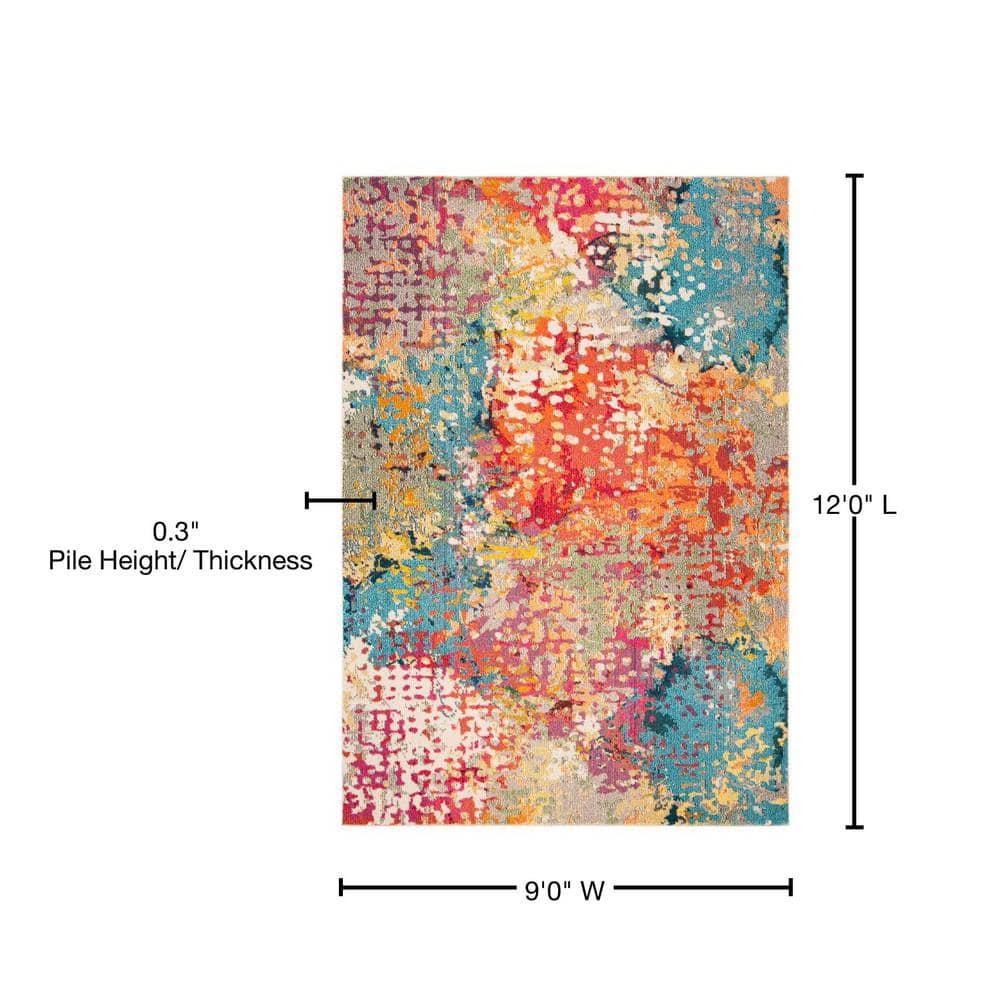 SAFAVIEH Madison Colleen Abstract Distressed Area Rug, Ivory/Multi, 9' x 12'