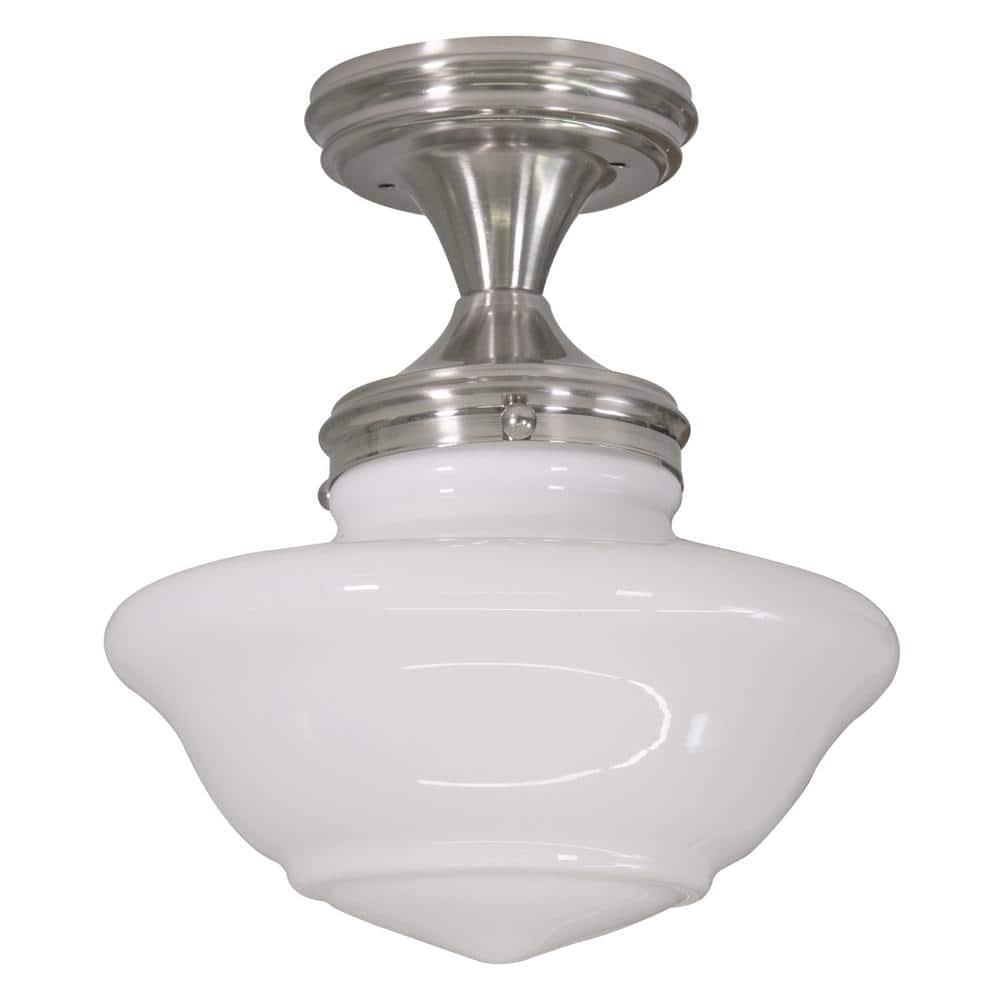 Design House Schoolhouse 9" Semi-Flush Mount Ceiling Light, Satin Nickel