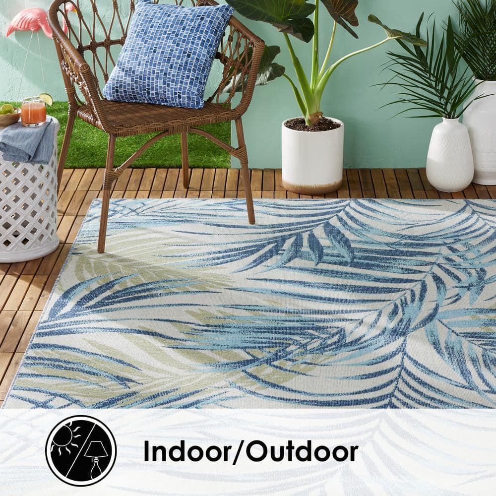 Tommy Bahama Malibu Palm Springs Coastal Indoor/Outdoor Area Rug, Ivory/Aqua Blue