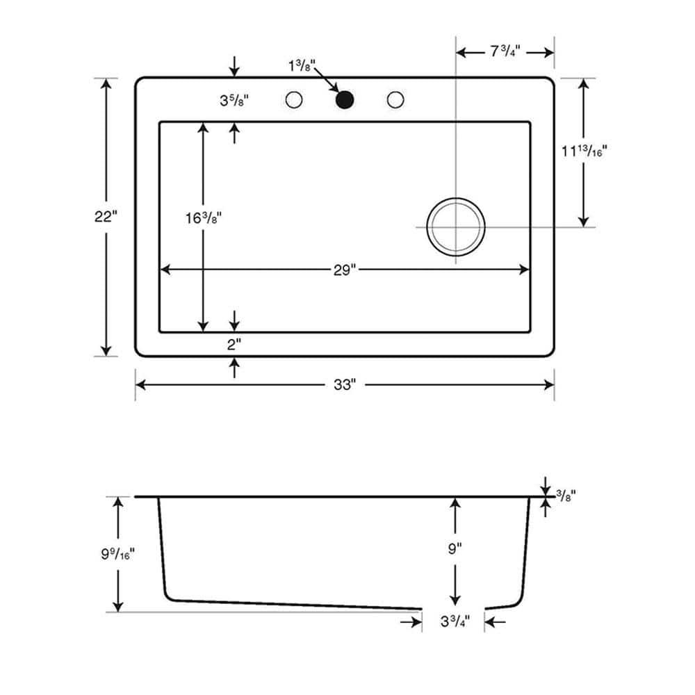 33'' L Drop-In Single Bowl Granite Kitchen Sink