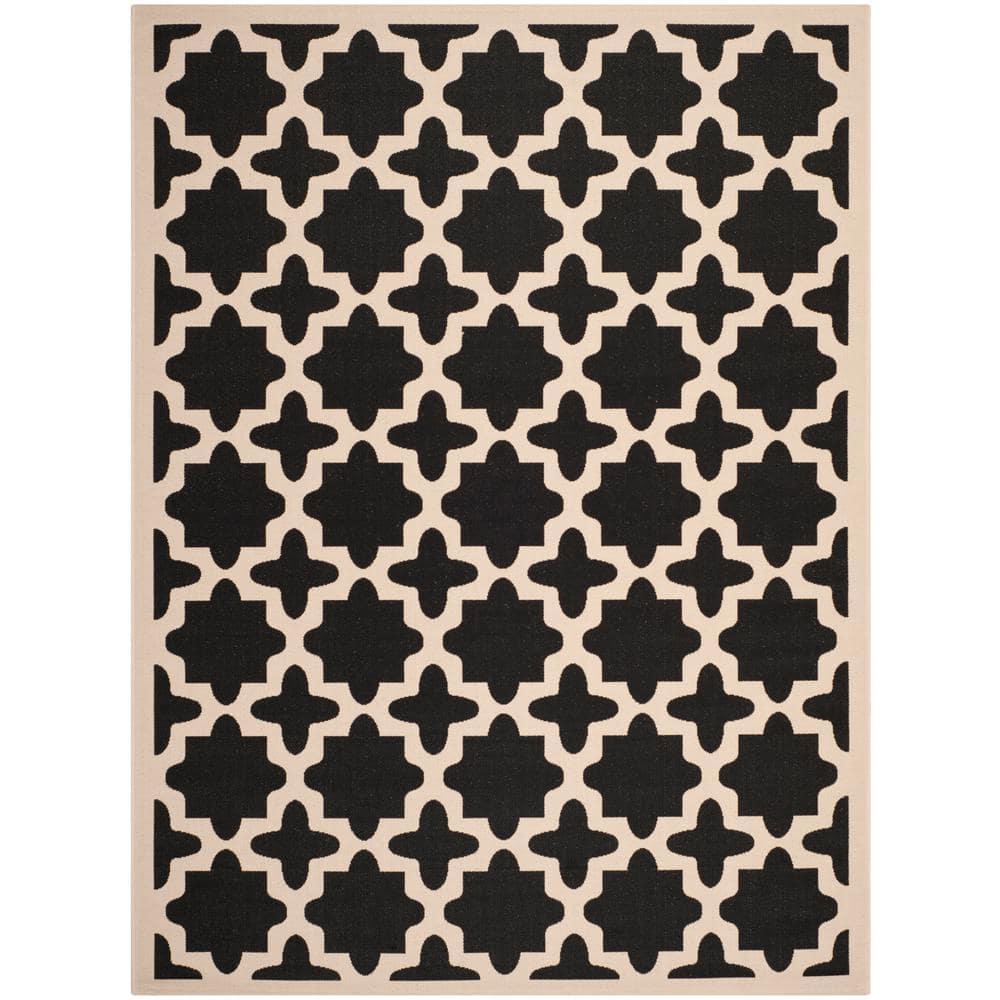 SAFAVIEH Courtyard Amanda Geometric Indoor/Outdoor Area Rug, Black/Beige, 9' x 12'
