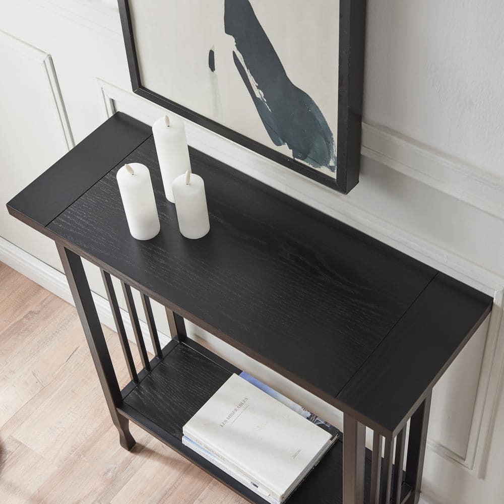 Leick Home 11232-BK Ironcraft Rustic Console Table, Black Wash