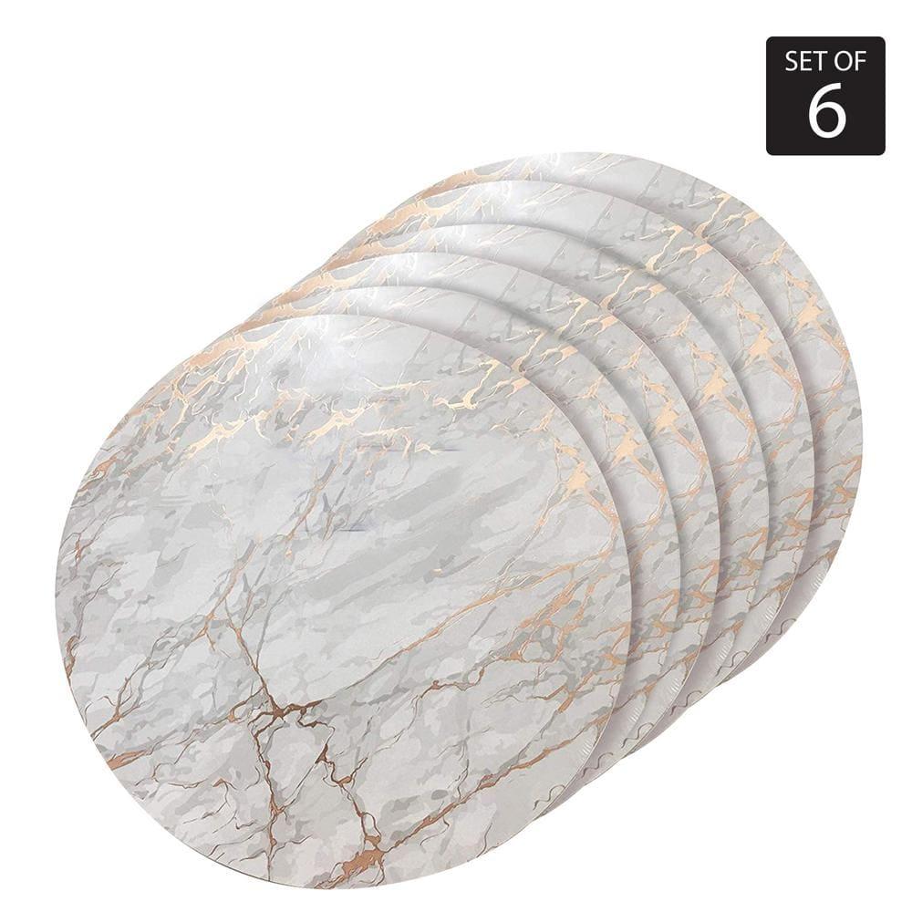 Dainty Home Marble Cork 15" Round  Placemats Set Of 6 - Navy