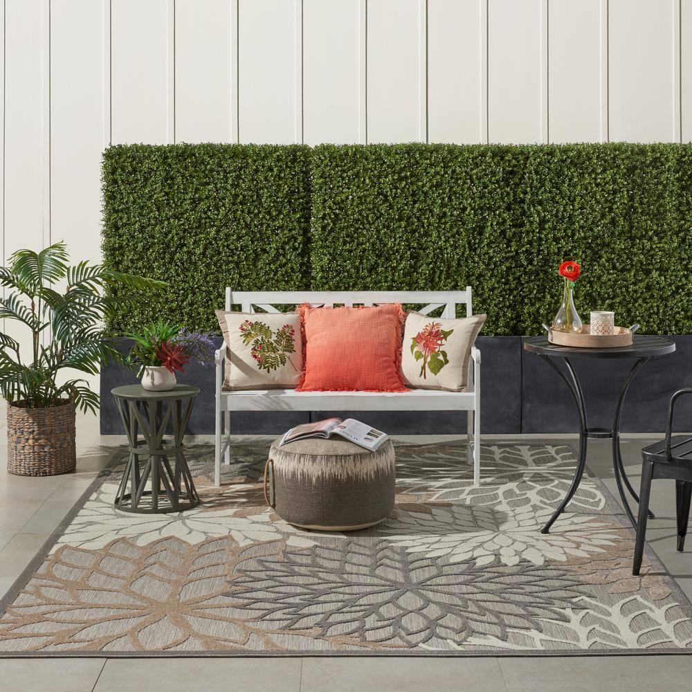 Nourison Aloha Floral Bloom Flatweave High-Low Indoor Outdoor Area Rug Natural 7' x 10'