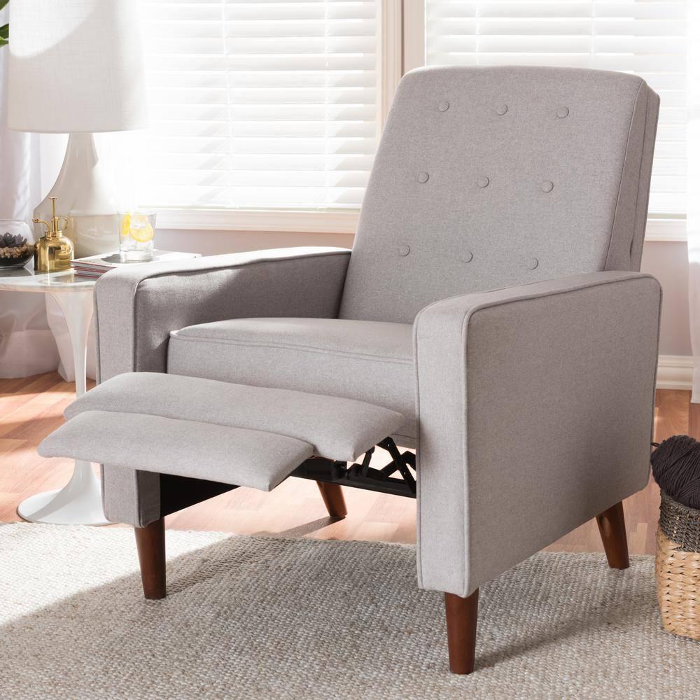 Mathias Mid Century Modern Fabric Upholstered Lounge Chair Light Gray - Baxton Studio: Recliner, Home Office Furniture