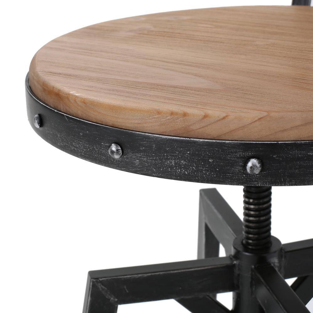 Noble House Fredell Firwood Adjustable Height Swivel Barstools, Set of 2, Antique and Black Brushed Silver