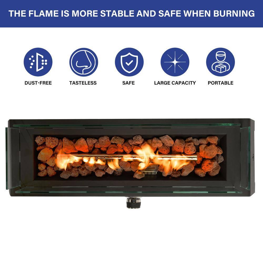 Tabletop Fire Pit with Quick Connect Joint, Glass Wind Guard and Lava Rock