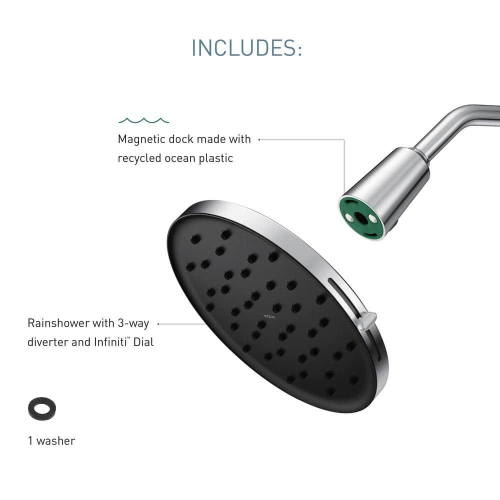 MOEN Verso Magnetix 8-Spray Patterns with 1.75 GPM 9 in. Wall Mount Fixed Shower Head in Chrome, Grey