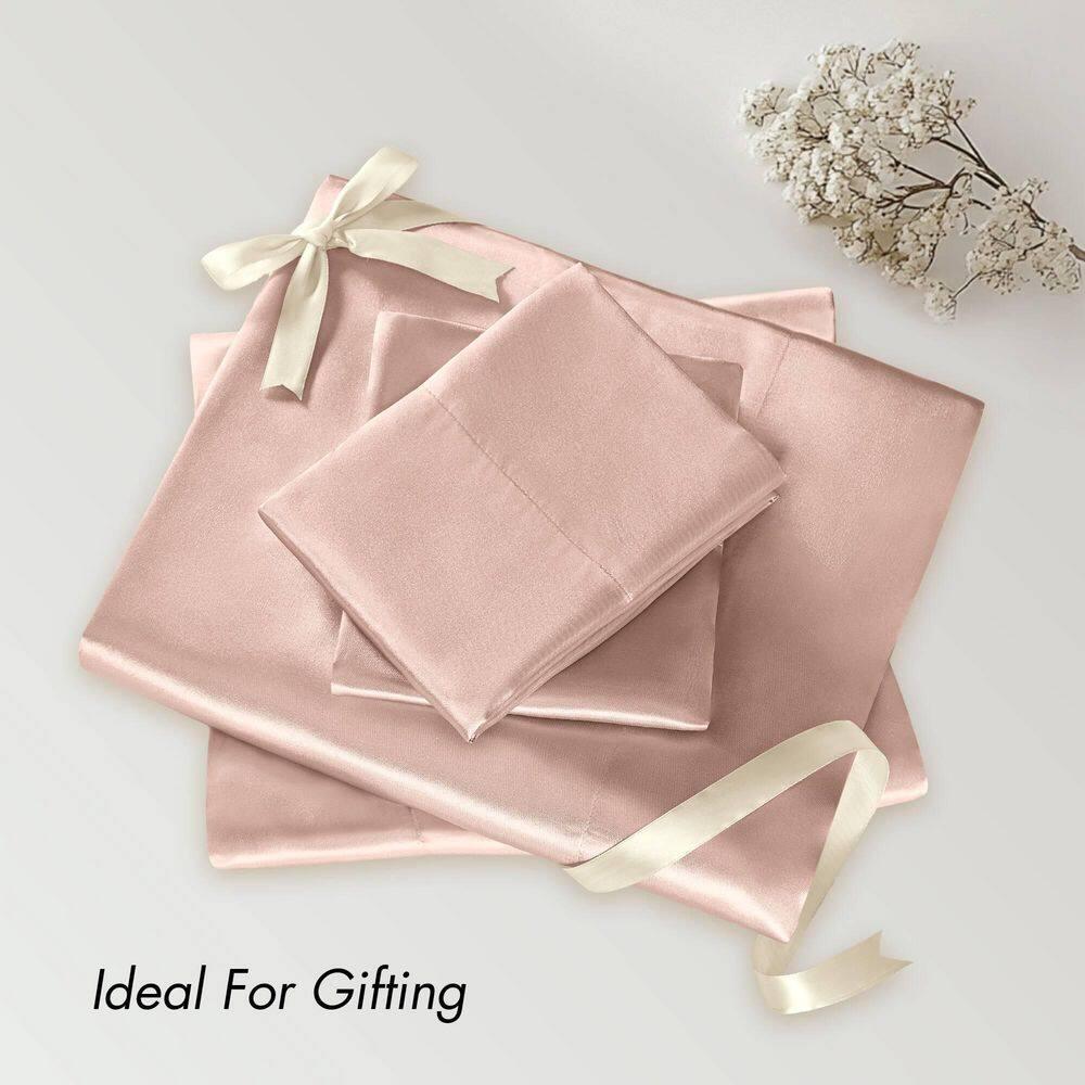 California King Satin Luxury 6pc Sheet Set Blush