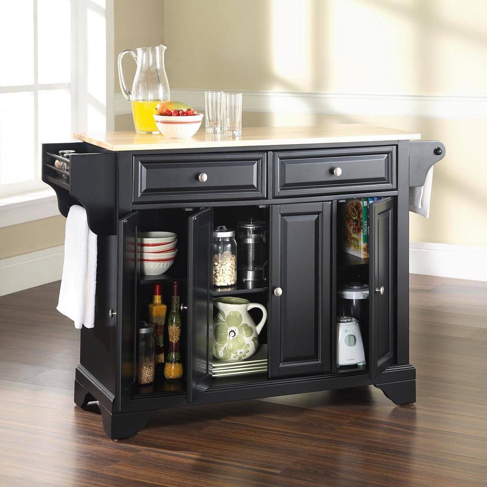 Lafayette Cuisine Kitchen Island with Natural Wood Top - Black