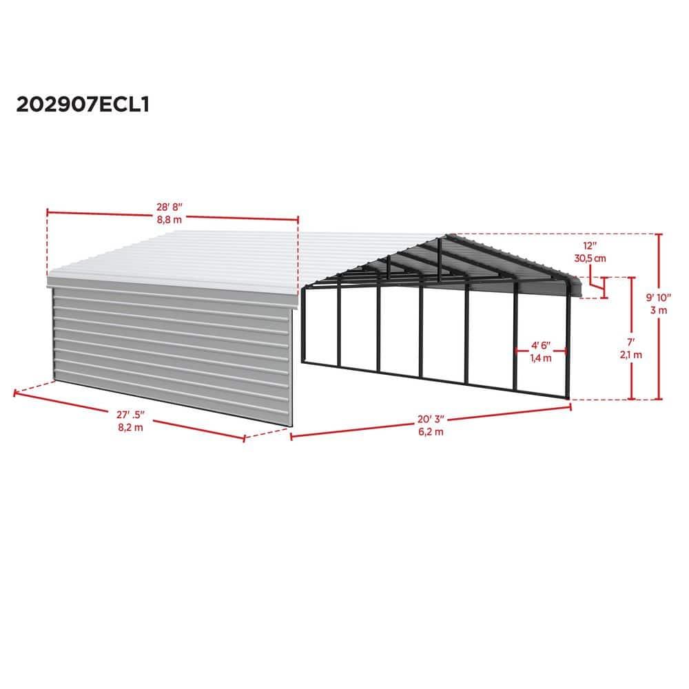 Arrow 29 x 20 ft Eggshell Carport with 1-sided Enclosure