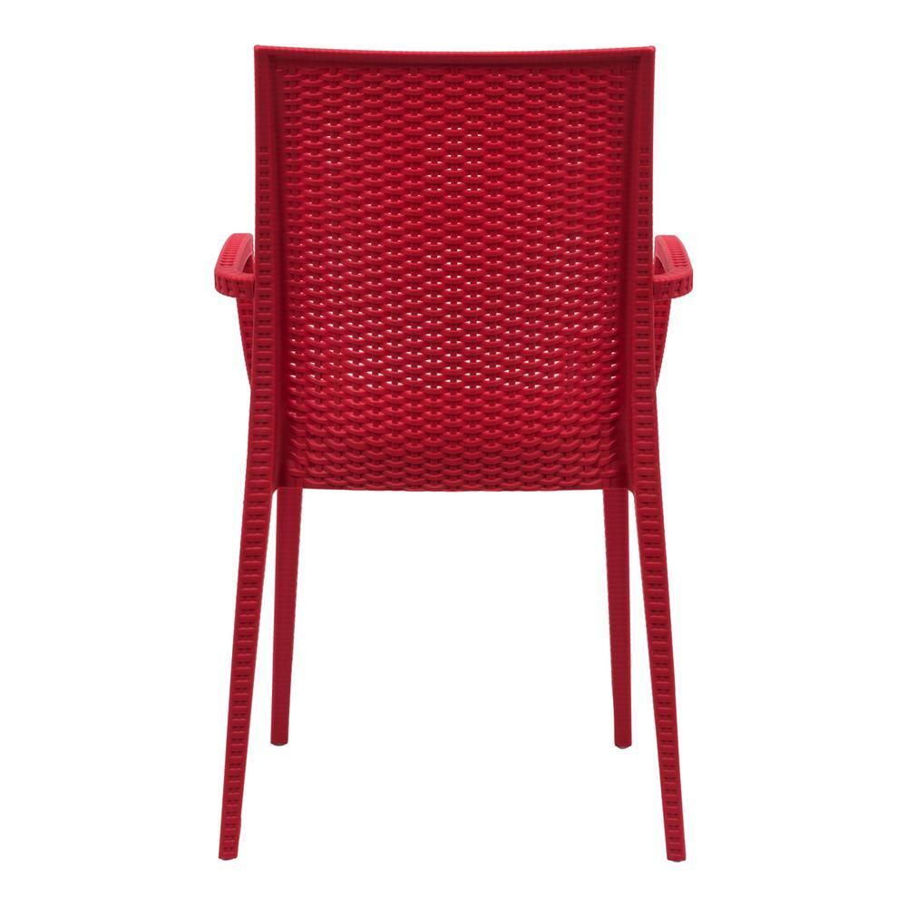 LeisureMod Mace Modern Dining Arm Chair for Indoor and Outdoor Home, Set of 2 in Red