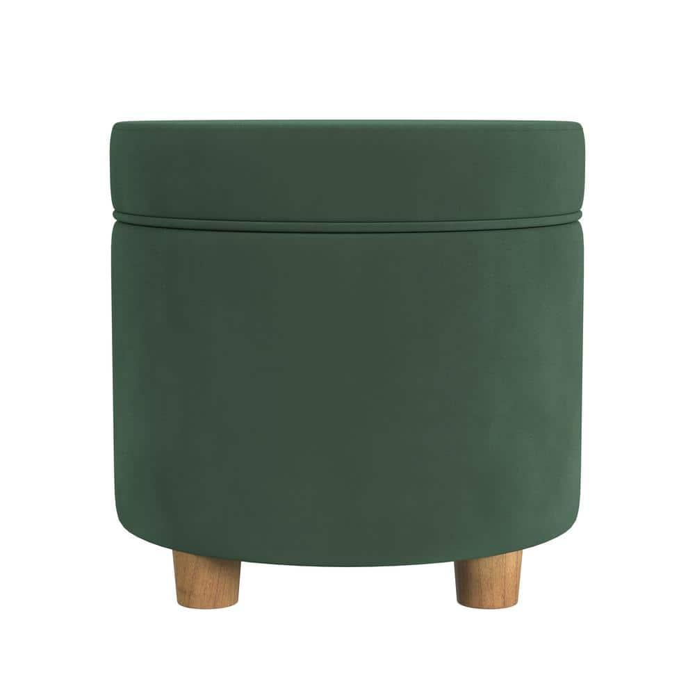 Round Storage Ottoman Loden Green - HomePop: Velvet Upholstered, Lift-Off Lid, Wood Legs, Bedroom & Living Room Furniture