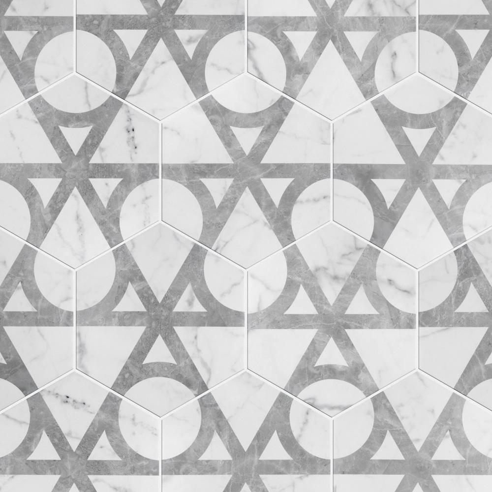 Carra Carrara Elegance 7"x8" Grey and White Matte Hexagon Porcelain Tile