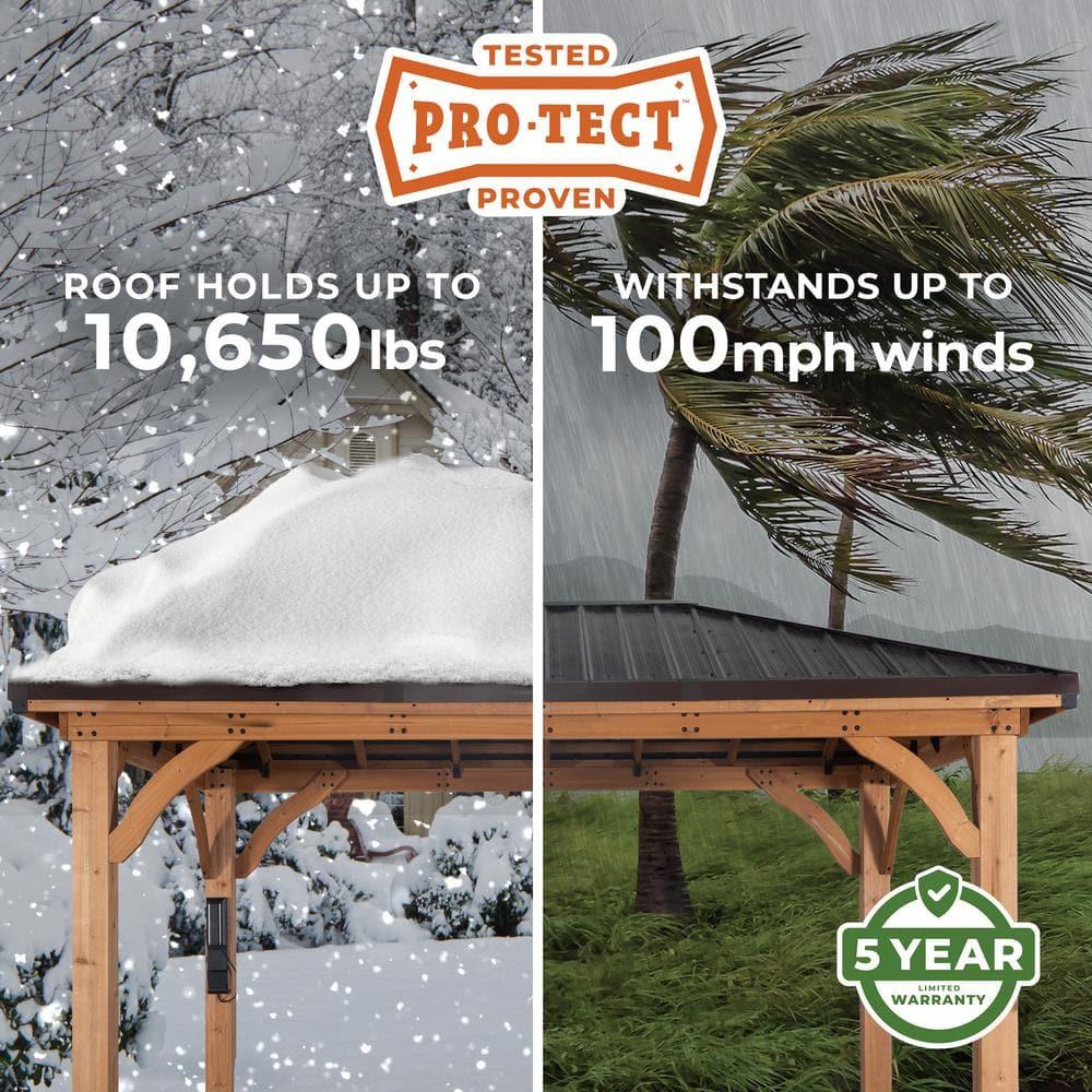 Backyard Discovery Barrington 14' x 12' Cedar Wood Gazebo, Galvanized Steel Roof, PowerPort