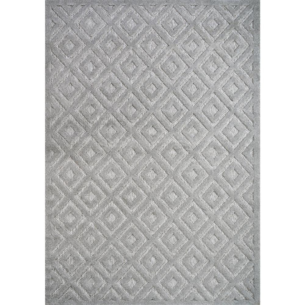 3'x5' Portmany Neutral Diamond Trellis Indoor/Outdoor Area Rug, Light Gray - JONATHAN Y