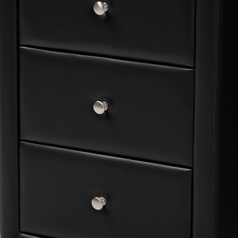 Tessa Faux Leather Upholstered 3 Drawer Nightstand Black - Baxton Studio