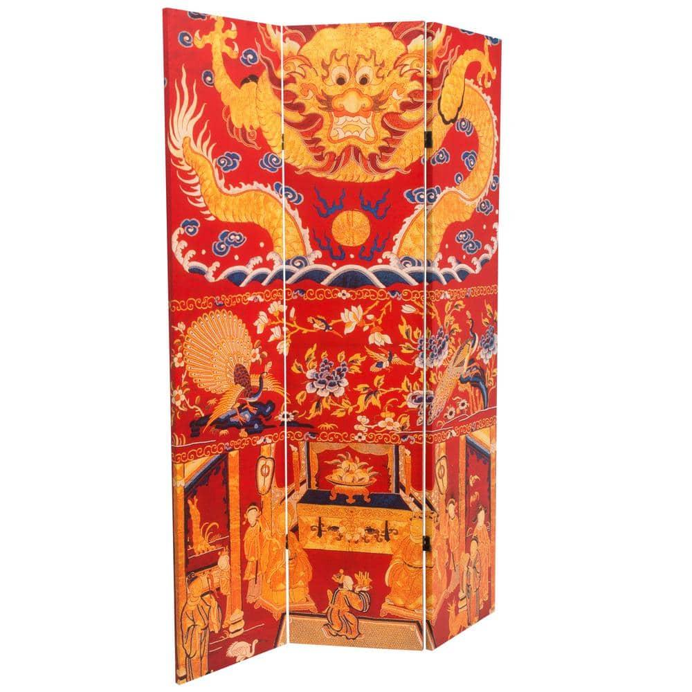 Oriental Furniture 6 ft. Tall Dragon of the Red Chamber Room Divider - 3 Panel