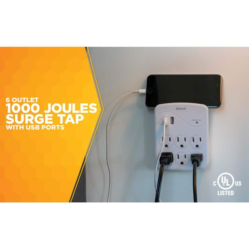 Woods 41076 Surge Protector with 6 Power, 6-Outlet 1440J of Protection