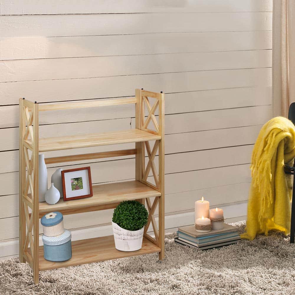 Natural Wood Montego 3-Shelf Stackable Bookcase with Doors