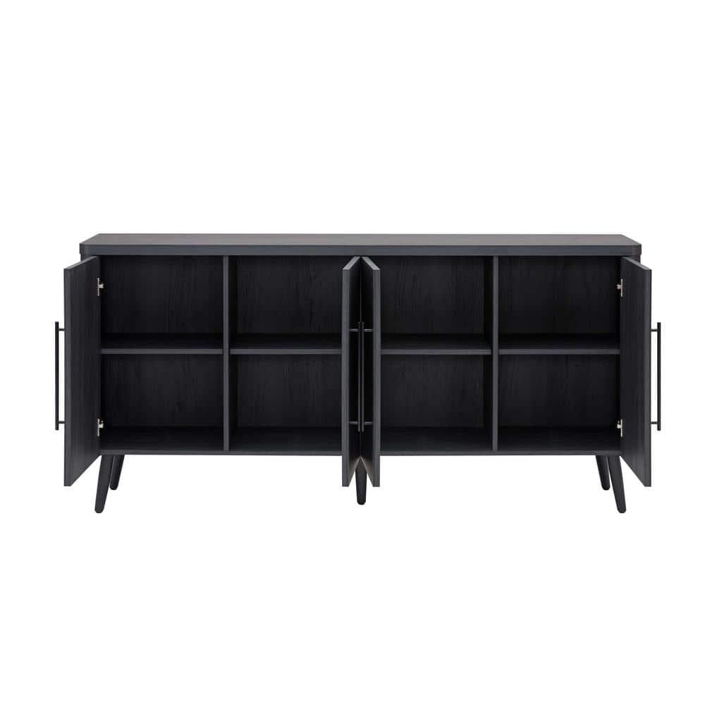 Manhattan Comfort Jodie 65" Mid-Century Modern Sideboard with 8 Adjustable Shelves in Charcoal Gray