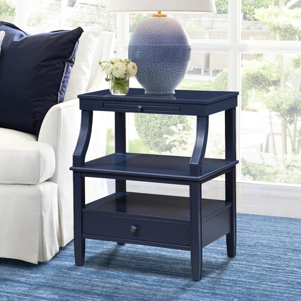 Comfort Pointe Newton Nightstand Midnight Blue: Classic Hardware, Storage Shelf, Pull Out Tray