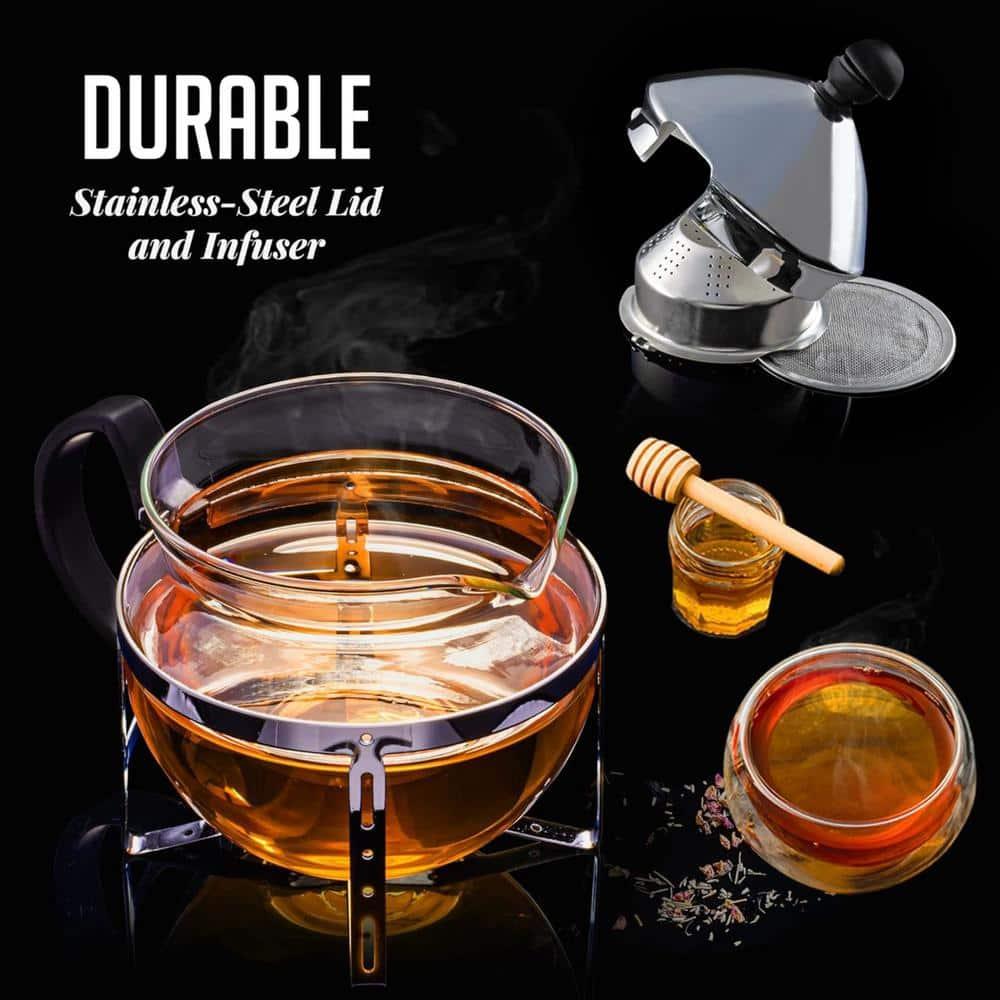 OVENTE Glass Teapot with Removable Stainless-Steel Infuser, Freezer Safe, 17oz. BPA-Free Durable Glass Teapot FGH17T