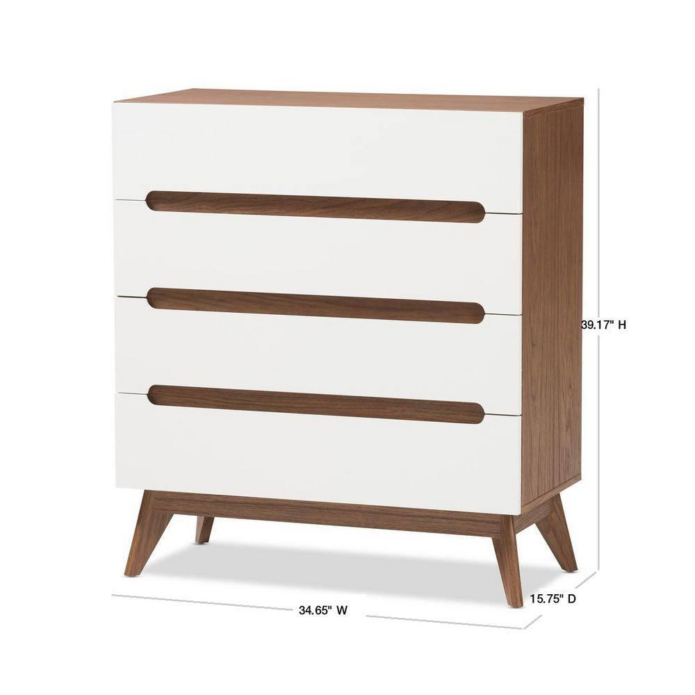Calypso Mid-Century Modern Wood 4 Drawer Storage Chest Brown - Baxton Studio: Sleek Scandinavian Design, Space-Saving