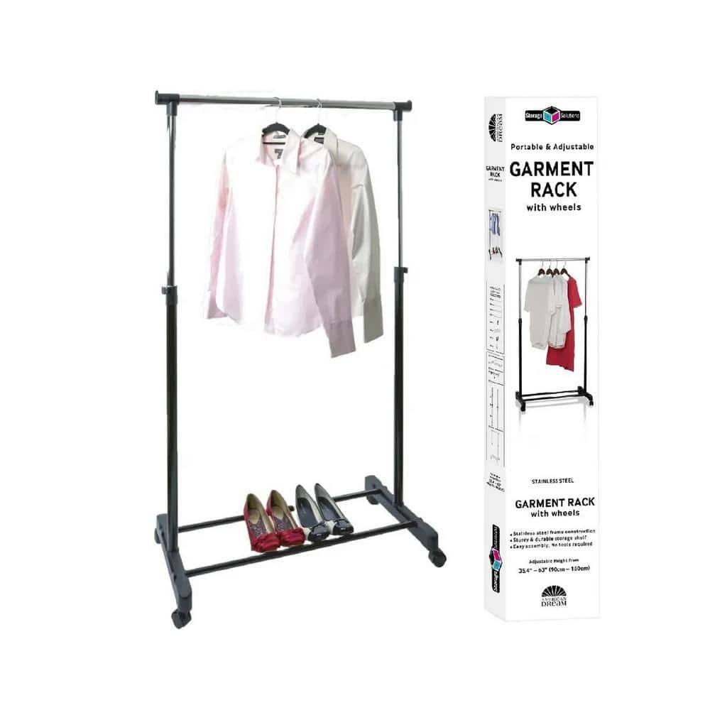 J&V TEXTILES Double Rod Clothing Garment Rack, Rolling Clothes Organizer on Wheels for Hanging Clothes