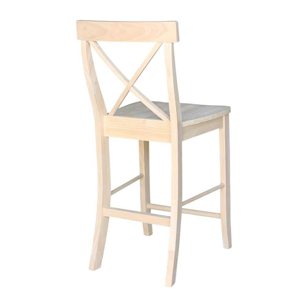 24" X Back Counter Height Barstool Unfinished - International Concepts: Hardwood Frame, Square Seat