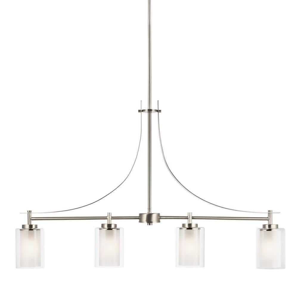 Elmwood Park 4-Light Brushed Nickel Hanging Dining Room Island Pendant with Satin Etched Glass Shades