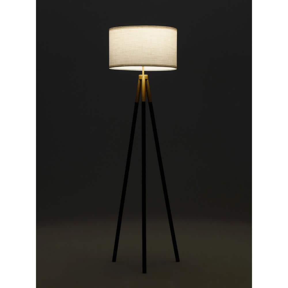 Brightech Levi 61 in. Mid Century Modern Tripod Floor Lamp with Fabric Drum Shade and Gold Finish - LED Bulb Included
