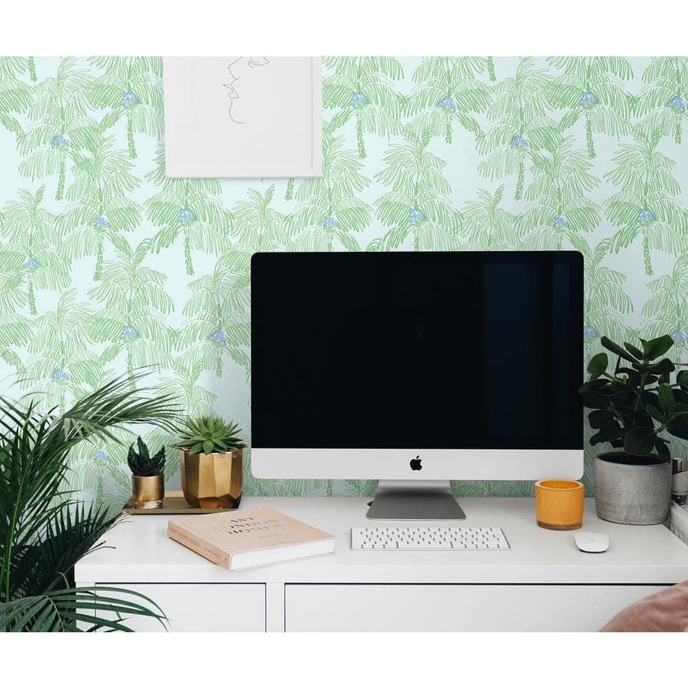 NextWall  Palm Beach Peel and Stick Wallpaper Baby Blue & Seafoam