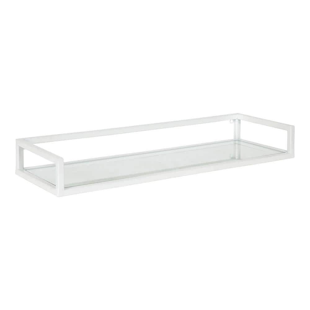 24" x 8" x 3" Blex Metal and Glass Wall Shelf White - Kate & Laurel All Things Decor: No Assembly, Open Shelving Design