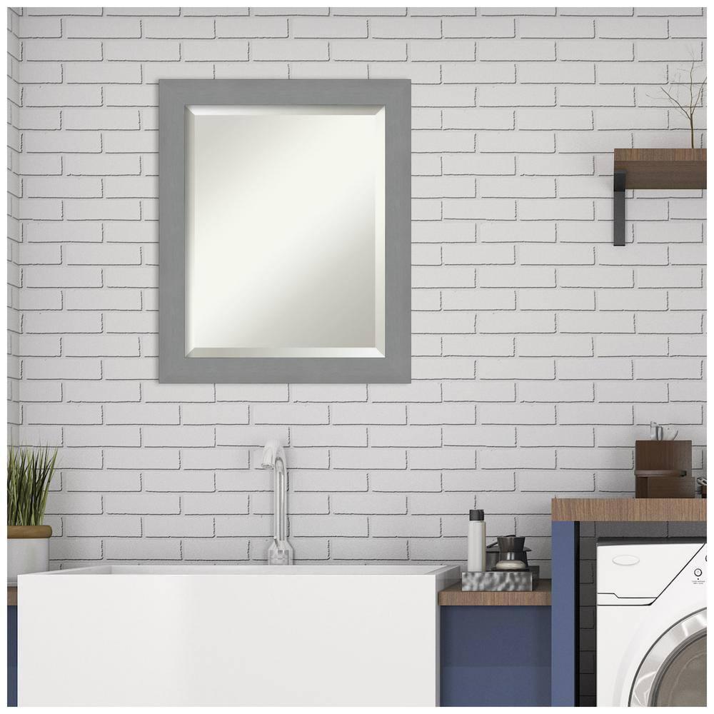 20" x 24" Brushed Nickel Framed Bathroom Vanity Wall Mirror - Amanti Art: Modern Rectangle, No Assembly Required