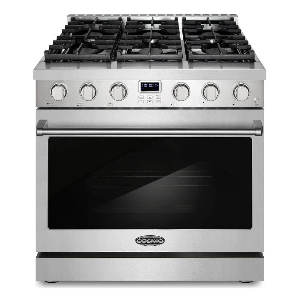 Cosmo Cosmo 36 in. Lumin Collection 6.0 cu. ft. Gas Range with 6 Sealed Gas Burners and Convection Oven in Stainless Steel COS-GRC366KB