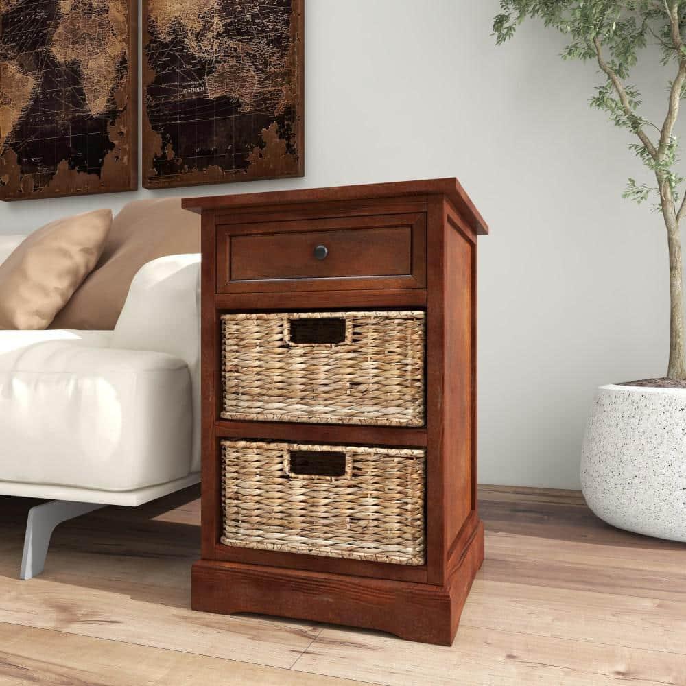 Wooden Side Chest with Wicker Drawers Brown - Olivia & May