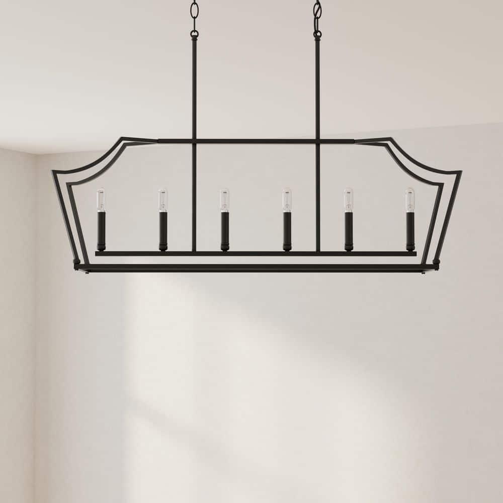 Progress Lighting Parkhurst 6-Light Linear Chandelier, Matte Black, No Shade