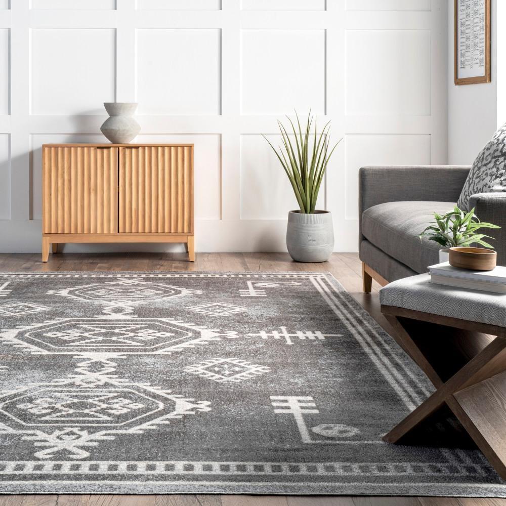Nuloom Kyleigh Medallion 3x5 Machine Washable Accent Indoor Area Rug for Living Room Bedroom Dining Room Entryway Kitchen, Dark Grey/Ivory