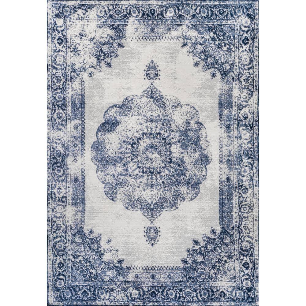 8'x10' Rosalia Cottage Medallion Area Rug, Navy/Ivory - JONATHAN Y