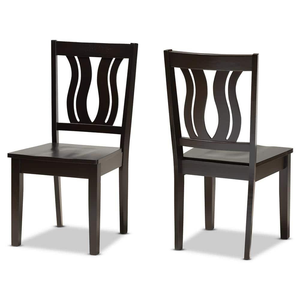 2pc Fenton Wood Dining Chair Set Brown - Baxton Studio: Geometric Back, Unupholstered, Malaysian Craft