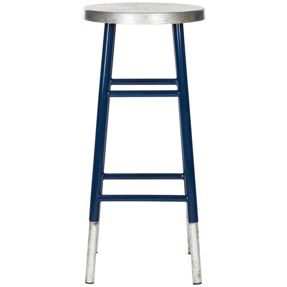 SAFAVIEH Kenzie Iron Silver Dipped 30" Barstool, Navy