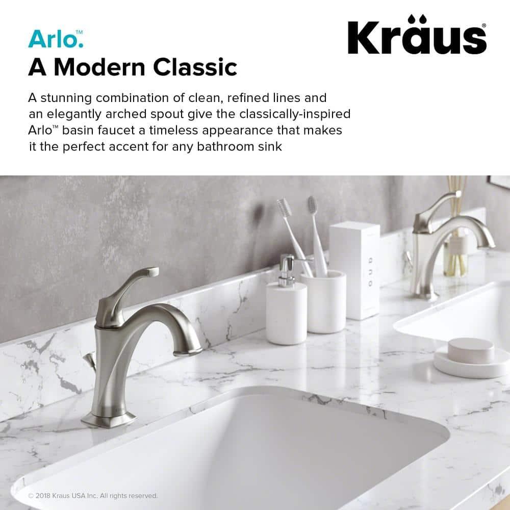 Kraus Arlo Single Hole 1-Handle WaterSense Bathroom Sink Faucet with Drain and Deck Plate