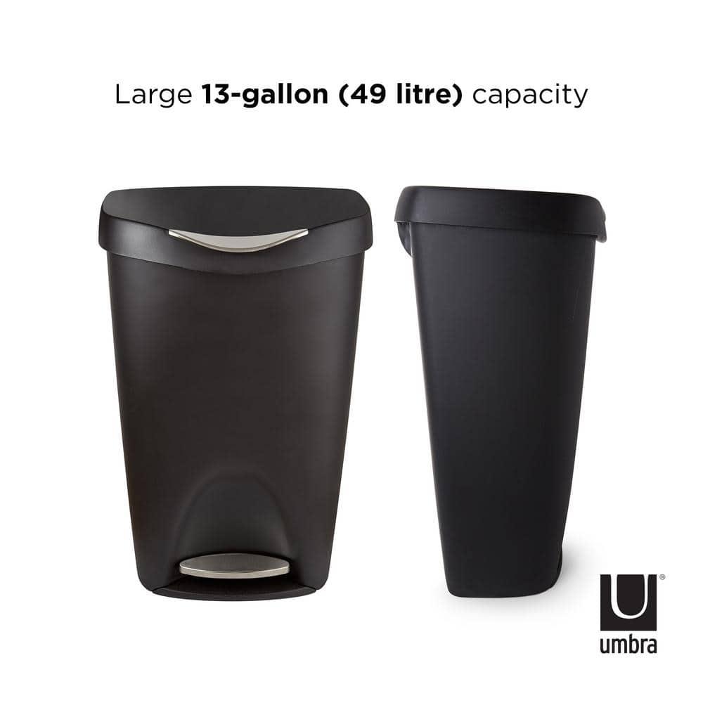 Umbra 13gal Brim Step Trash Can Black/Nickel: Kitchen Trash Can, 50 Quart, Indoor, Polypropylene, Spot Clean
