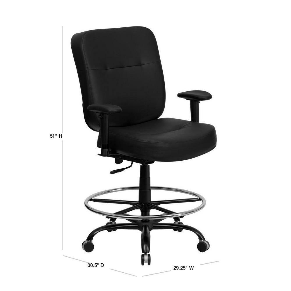 BizChair Big & Tall 400 lb. Rated Black LeatherSoft Ergonomic Drafting Chair with Adjustable Arms